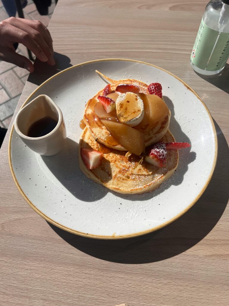 Buttermilk Pancakes with Fruit and Maple Syrup