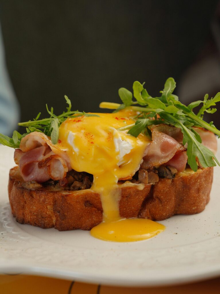 Eggs Benedict with Bacon and Mushrooms