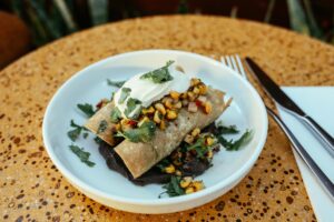 Gourmet Vegetarian Burrito with Roasted Corn and Fresh Cilantro